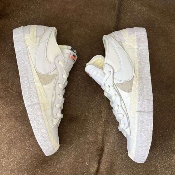 Sacai X Nike Blazer Low White Patent Two Tone Double Sneaker - Picture 3 of 15